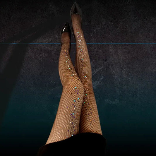 Women Rhinestone Fishnet Tights